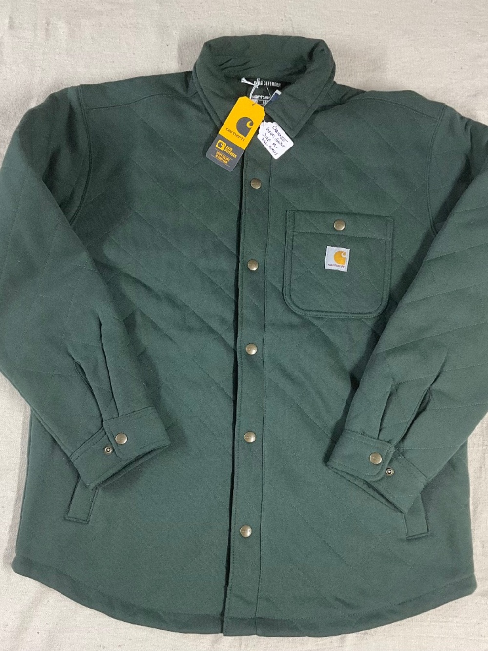 Carhartt Men's Forestry Green Rain Defender Quilted Shirt Jacket M  Loose Fit